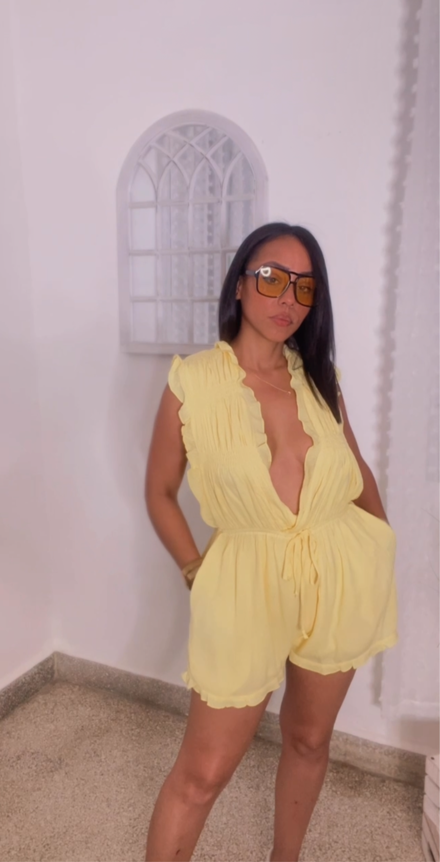 Yellow Ruched Romper
