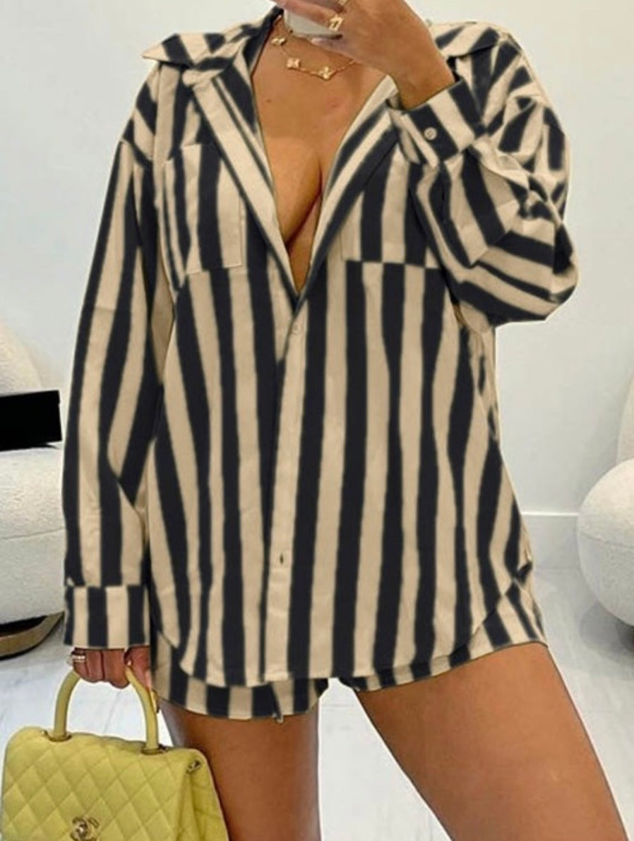 Black and taupe stripe set