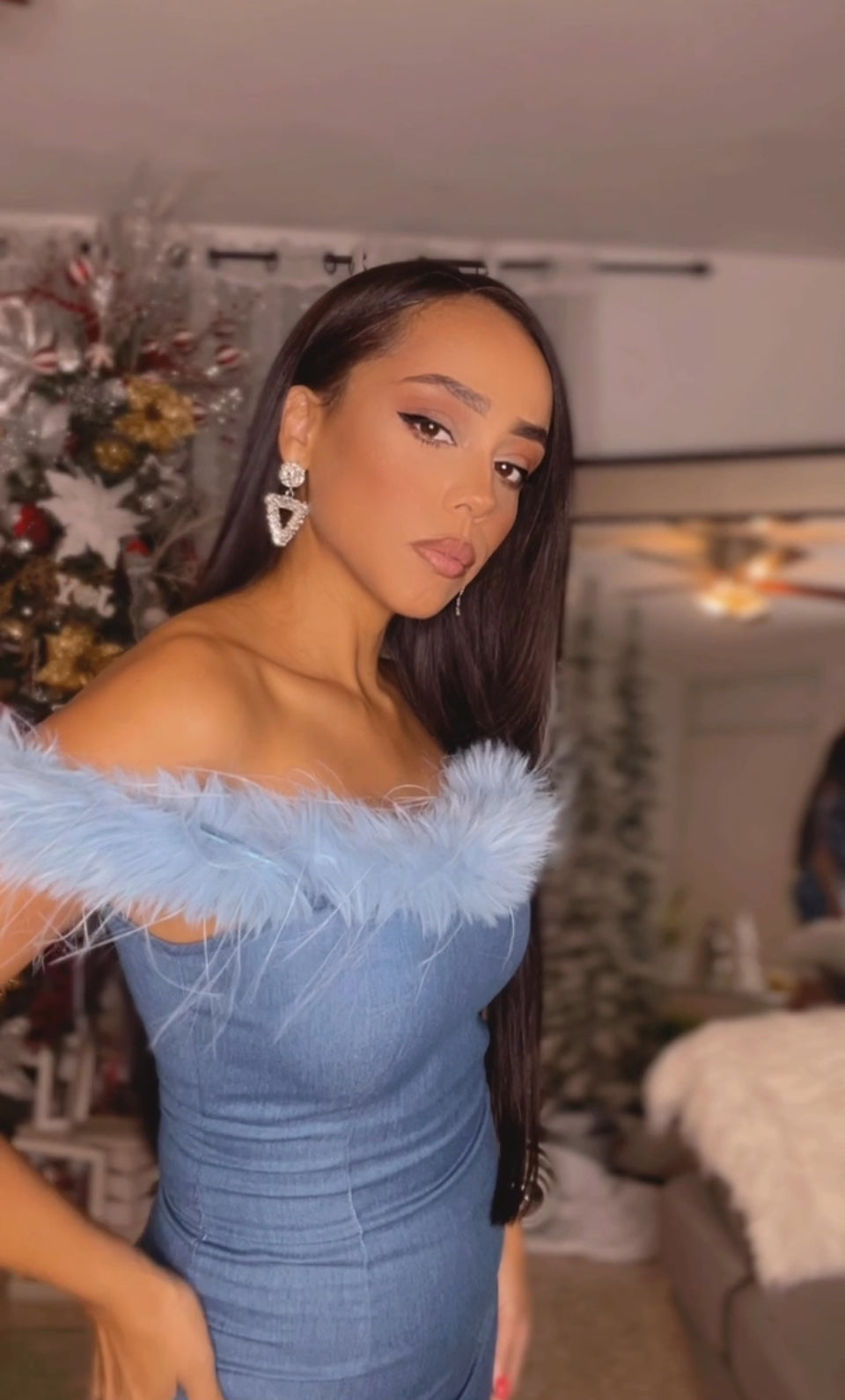 Nala Feather Denim Mini Dress