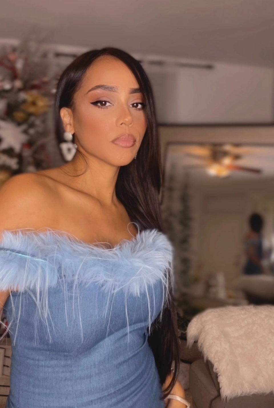 Nala Feather Denim Mini Dress