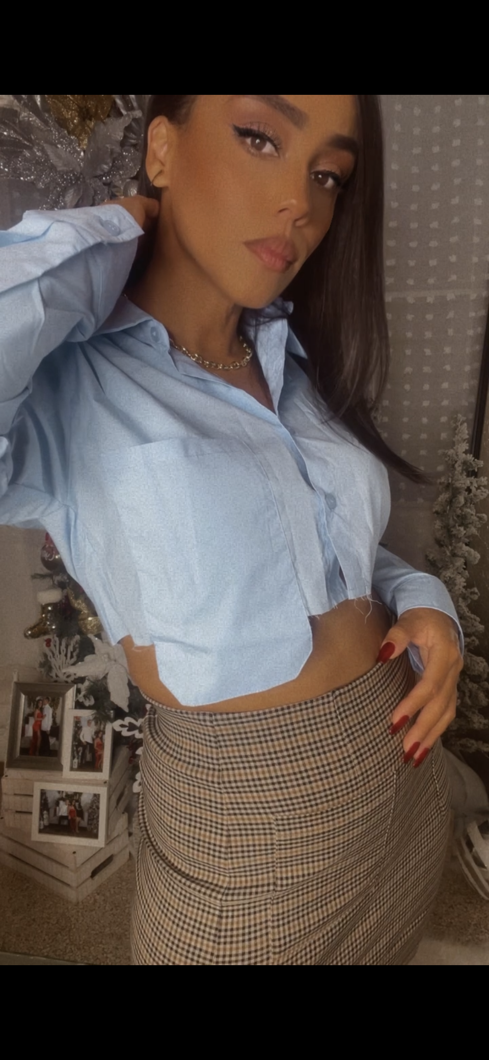 Long sleeve Button pocket crop top